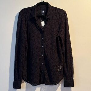 GAP Black Lace Button-Down Shirt